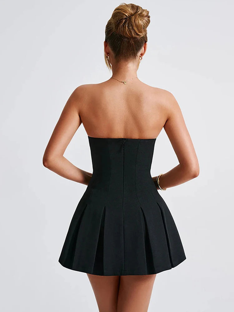 NIDANSSI Black Strapless Backless Evening Party Dress