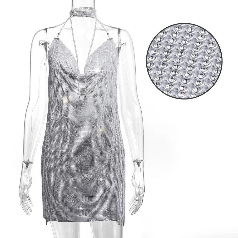 Sexy Club  Metal water diamond dress women