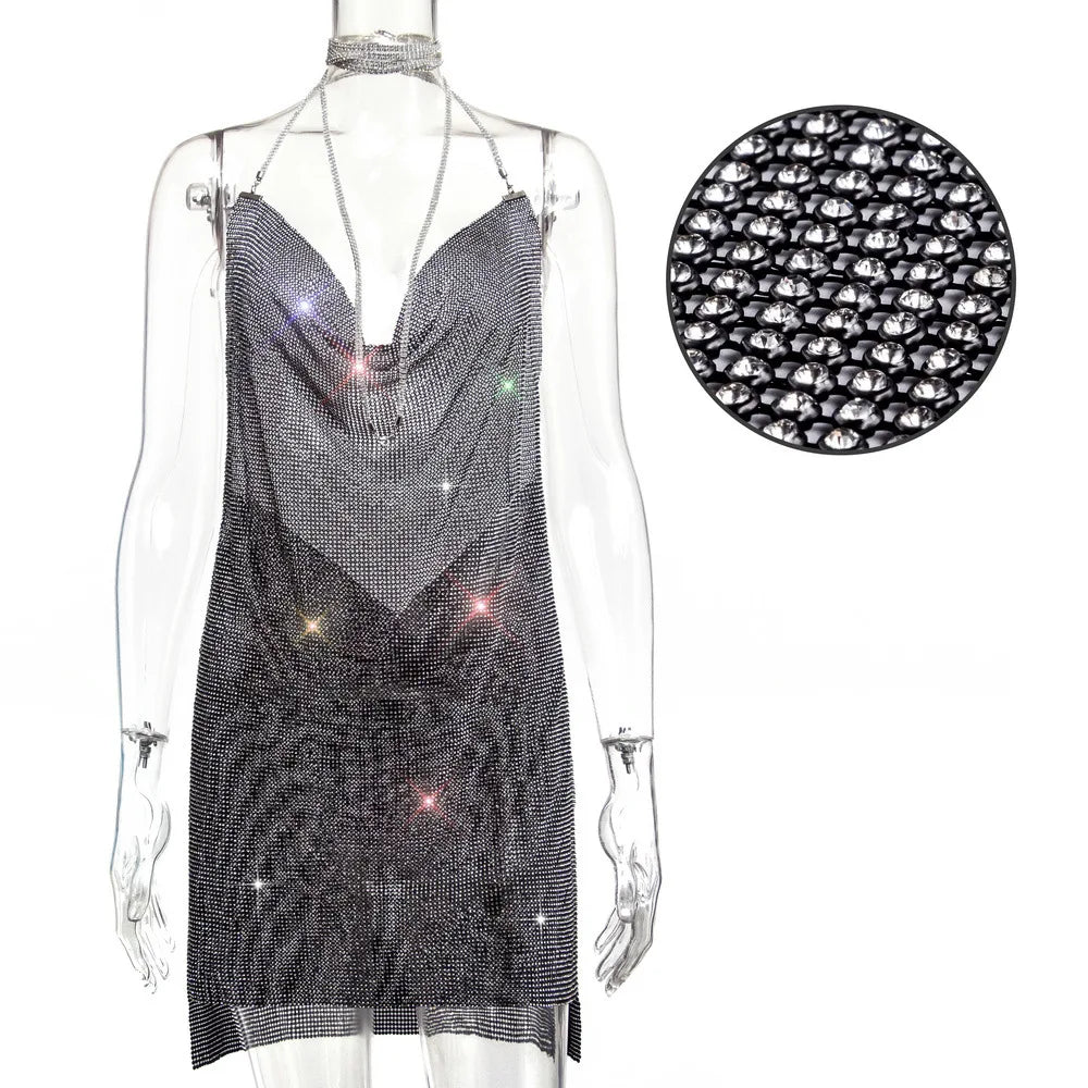 Sexy Club  Metal water diamond dress women